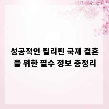성공적인 필리핀 국제 결혼을 위한 필수 정보 총정리