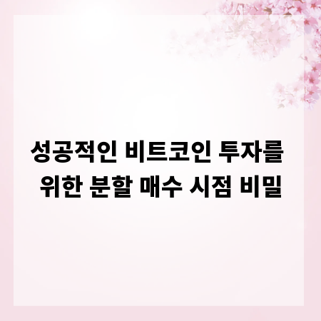 성공적인 비트코인 투자를 위한 분할 매수 시점 비밀
