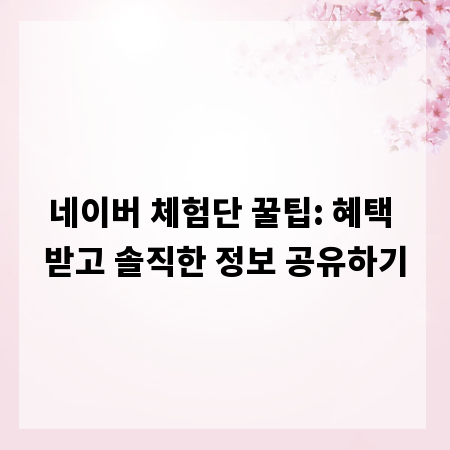 네이버 체험단 꿀팁: 혜택 받고 솔직한 정보 공유하기