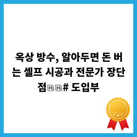 옥상 방수, 알아두면 돈 버는 셀프 시공과 전문가 장단점
# 도입부