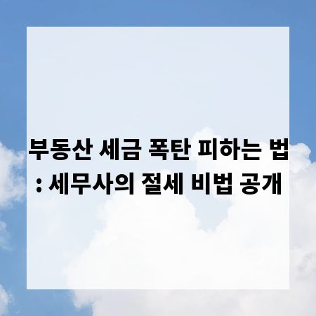 부동산 세금 폭탄 피하는 법: 세무사의 절세 비법 공개