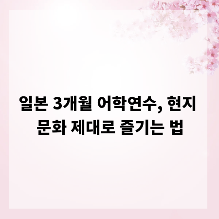 일본 3개월 어학연수, 현지 문화 제대로 즐기는 법