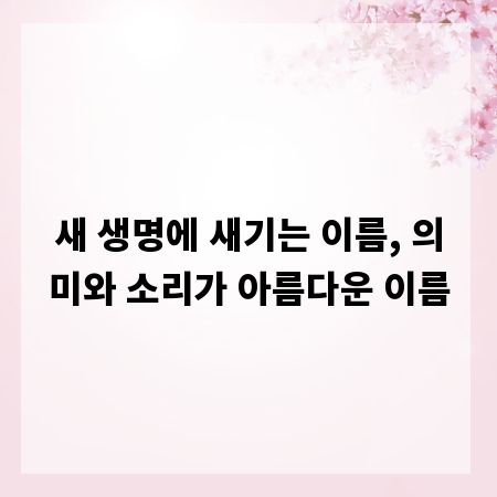 새 생명에 새기는 이름, 의미와 소리가 아름다운 이름