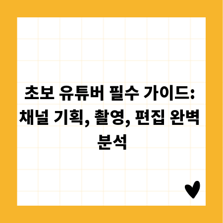 초보 유튜버 필수 가이드: 채널 기획, 촬영, 편집 완벽 분석
