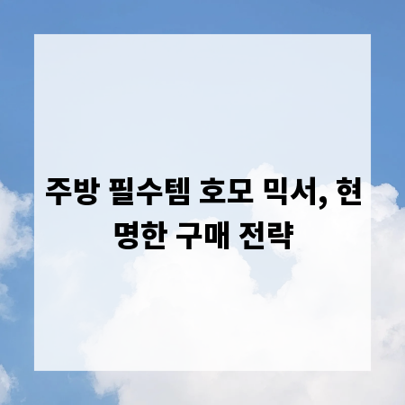 주방 필수템 호모 믹서, 현명한 구매 전략