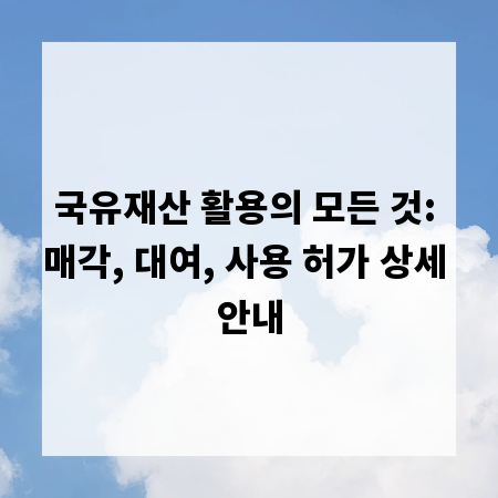국유재산 활용의 모든 것: 매각, 대여, 사용 허가 상세 안내