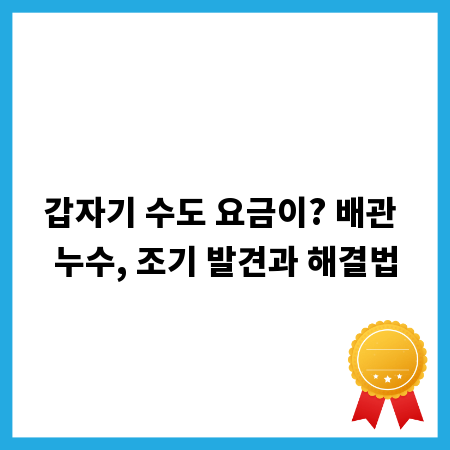 갑자기 수도 요금이? 배관 누수, 조기 발견과 해결법