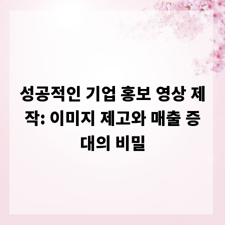 성공적인 기업 홍보 영상 제작: 이미지 제고와 매출 증대의 비밀