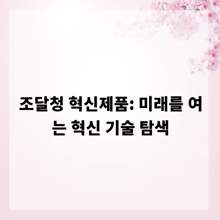 조달청 혁신제품: 미래를 여는 혁신 기술 탐색
