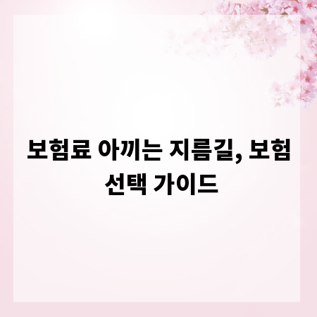 보험료 아끼는 지름길, 보험 선택 가이드