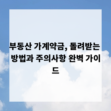 부동산 가계약금, 돌려받는 방법과 주의사항 완벽 가이드