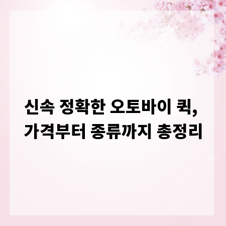 신속 정확한 오토바이 퀵, 가격부터 종류까지 총정리