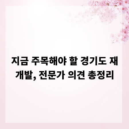 지금 주목해야 할 경기도 재개발, 전문가 의견 총정리