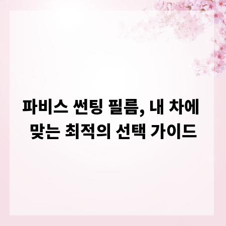파비스 썬팅 필름, 내 차에 맞는 최적의 선택 가이드