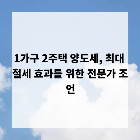 1가구 2주택 양도세, 최대 절세 효과를 위한 전문가 조언