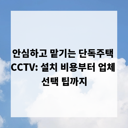 안심하고 맡기는 단독주택 CCTV: 설치 비용부터 업체 선택 팁까지