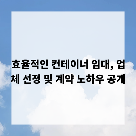 효율적인 컨테이너 임대, 업체 선정 및 계약 노하우 공개