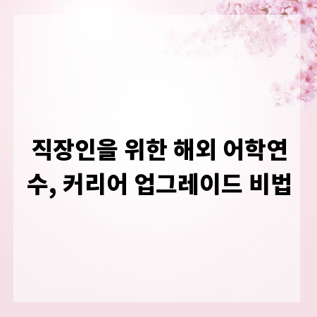 직장인을 위한 해외 어학연수, 커리어 업그레이드 비법