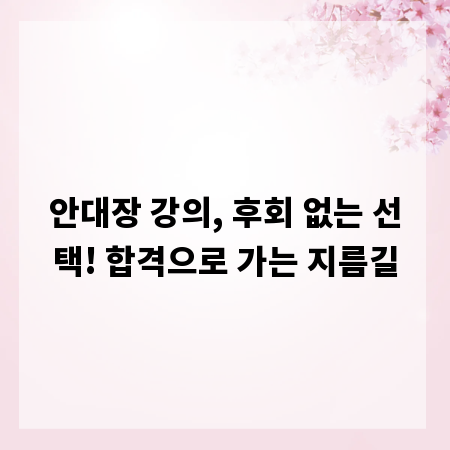 안대장 강의, 후회 없는 선택! 합격으로 가는 지름길