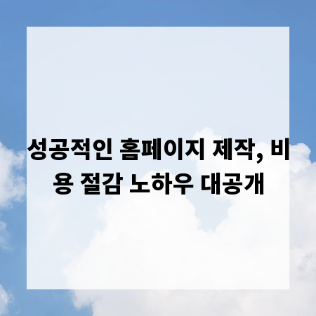 성공적인 홈페이지 제작, 비용 절감 노하우 대공개
