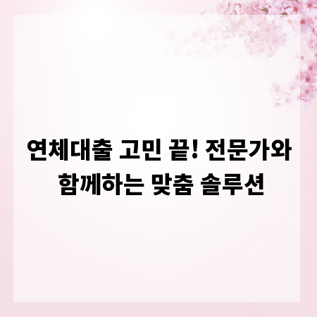연체대출 고민 끝! 전문가와 함께하는 맞춤 솔루션