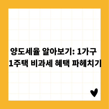 양도세율 알아보기: 1가구 1주택 비과세 혜택 파헤치기