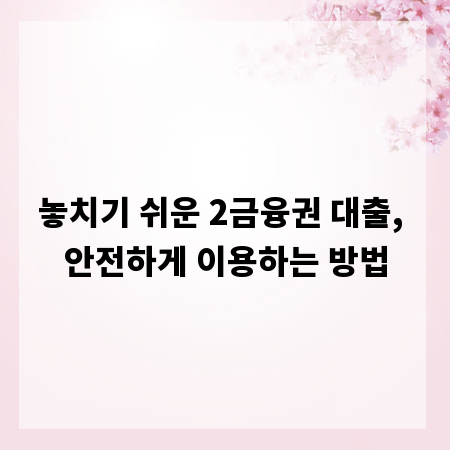 놓치기 쉬운 2금융권 대출, 안전하게 이용하는 방법