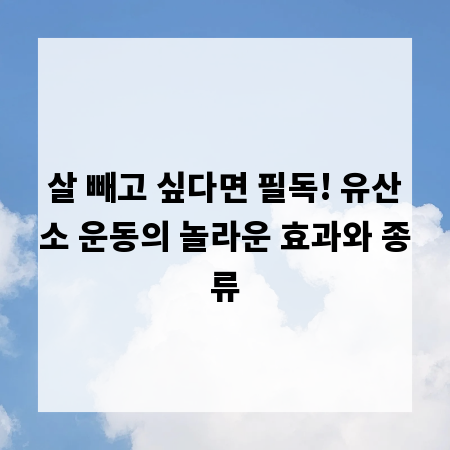 살 빼고 싶다면 필독! 유산소 운동의 놀라운 효과와 종류