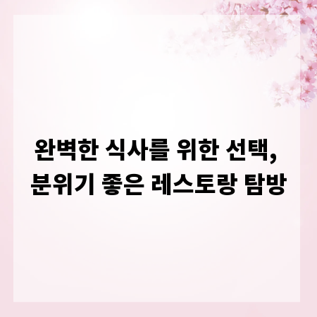 완벽한 식사를 위한 선택, 분위기 좋은 레스토랑 탐방