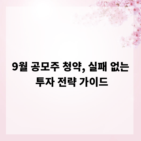 9월 공모주 청약, 실패 없는 투자 전략 가이드