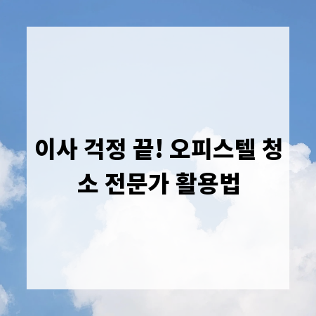 이사 걱정 끝! 오피스텔 청소 전문가 활용법
